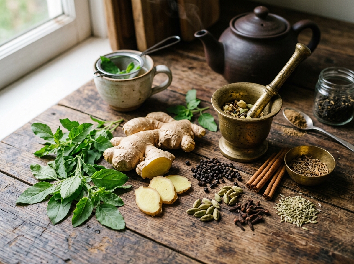 Ginger tulsi cha recipe ingredients