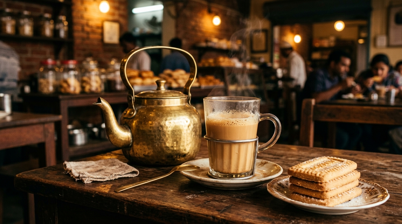 Irani cha with biscuits